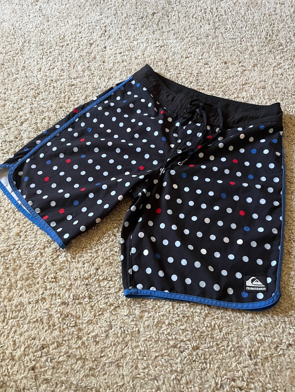 Quiksilver Y2K Men's Black Polka Dot Board Shorts with Blue Trim